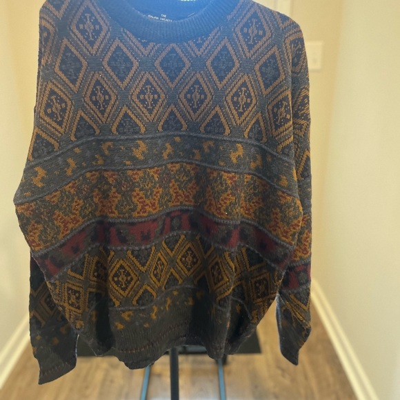 Vintage 90s Grandpa Sweater Geometric Knit Pullover - The Italian Sweater Co. XL - Picture 4 of 11